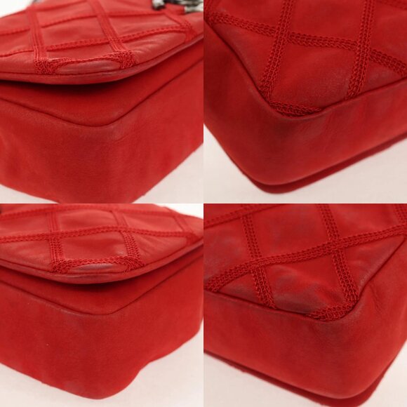 CHANEL Wild Stitch Chain Shoulder Bag Leather Red CC Auth 128522M - Picture 14 of 15